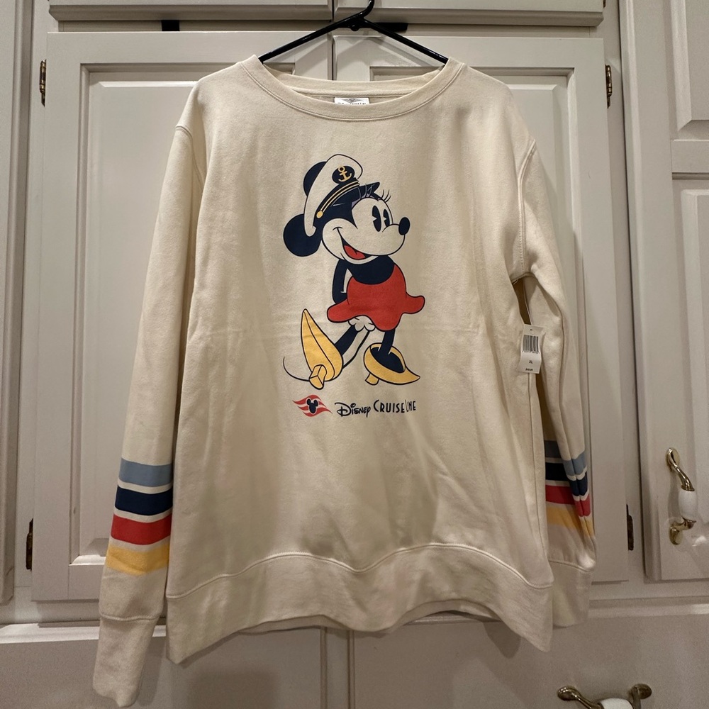 Disney Cruise Line Cream Sweatshirt with Minnie Mouse and Stripes